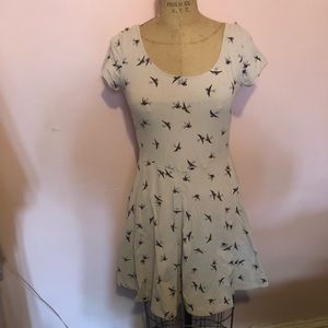 Bird print cotton stretch skater dress